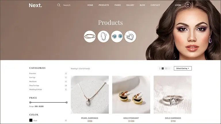 WooCommerce online shop showcase displaying trendy jewelry items, curated for style and quality.